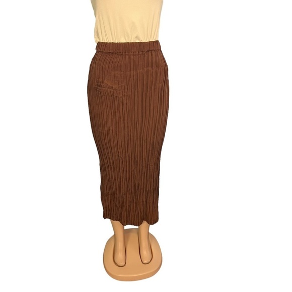 3/$30 🍂 Anne Pinkerton Vintage Brown Silk Pleated Maxi Skirt - Picture 3 of 9